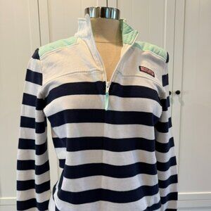Vineyard Vines Striped Quarter-Zip Pullover Navy White Women's